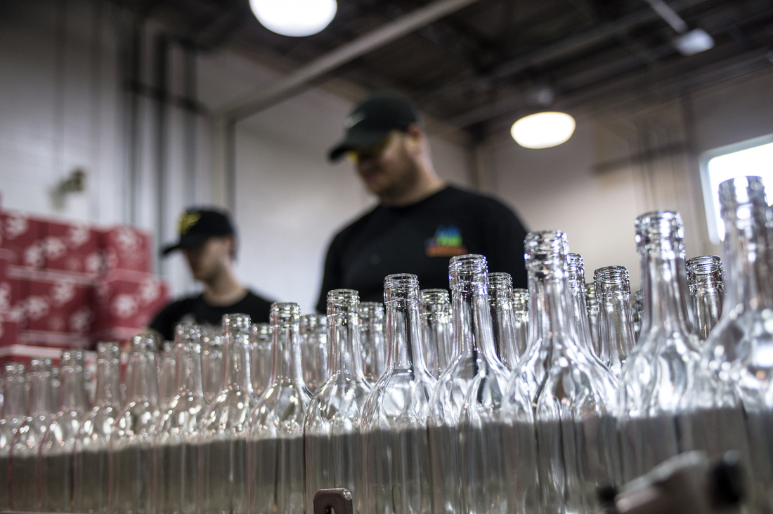 Bottles on bottling line